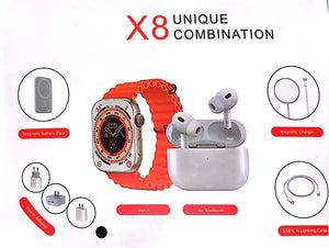 X8 Smartwatch with Power Bank and Wireless Earphone.